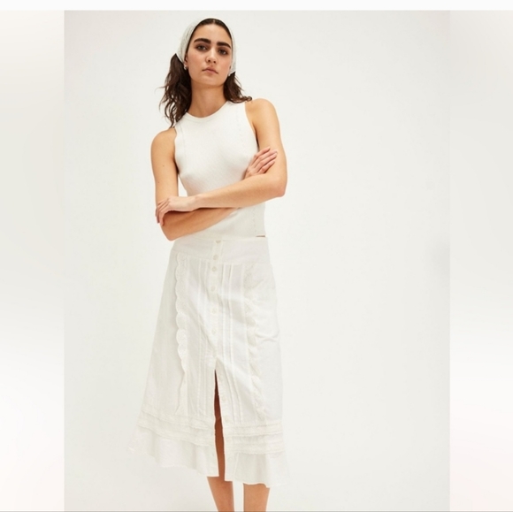 Free People Dresses & Skirts - NWOT Free People Whitney White Lace-Trimmed Midi Skirt Size Small